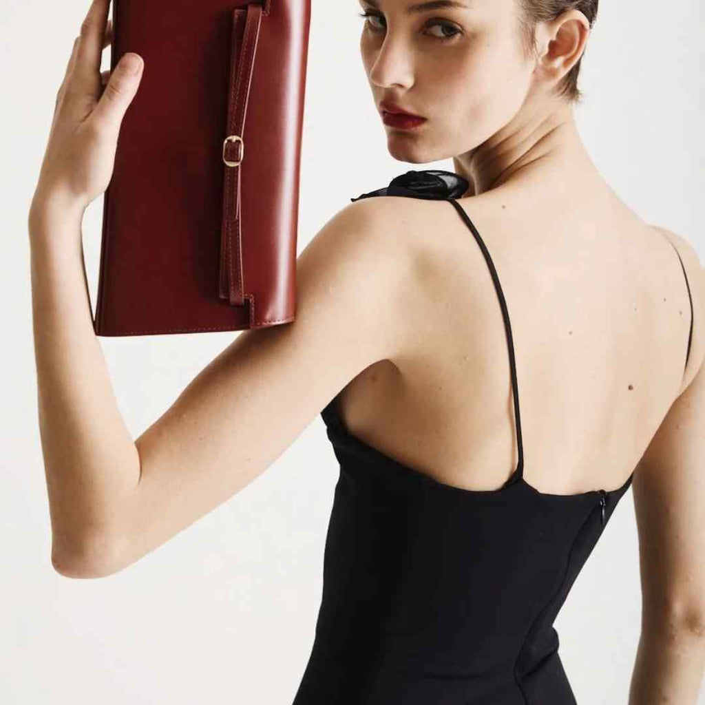 Chic Maroon Rectangular Bag with Slim Buckle Detail