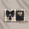 Modern Plaid Mini Bag – Features Gold Chain & Statement Tassel